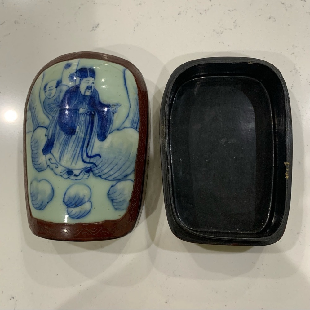 Vintage Antique Chinese Wooden Lacquer with Porcelain Top